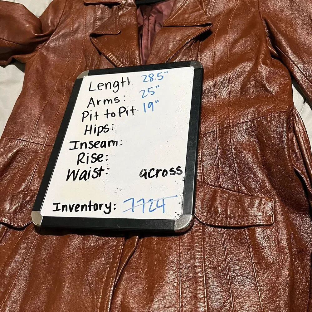 Women's Breton Brown Genuine Leather Western Button Belted Jacket Size L Boho